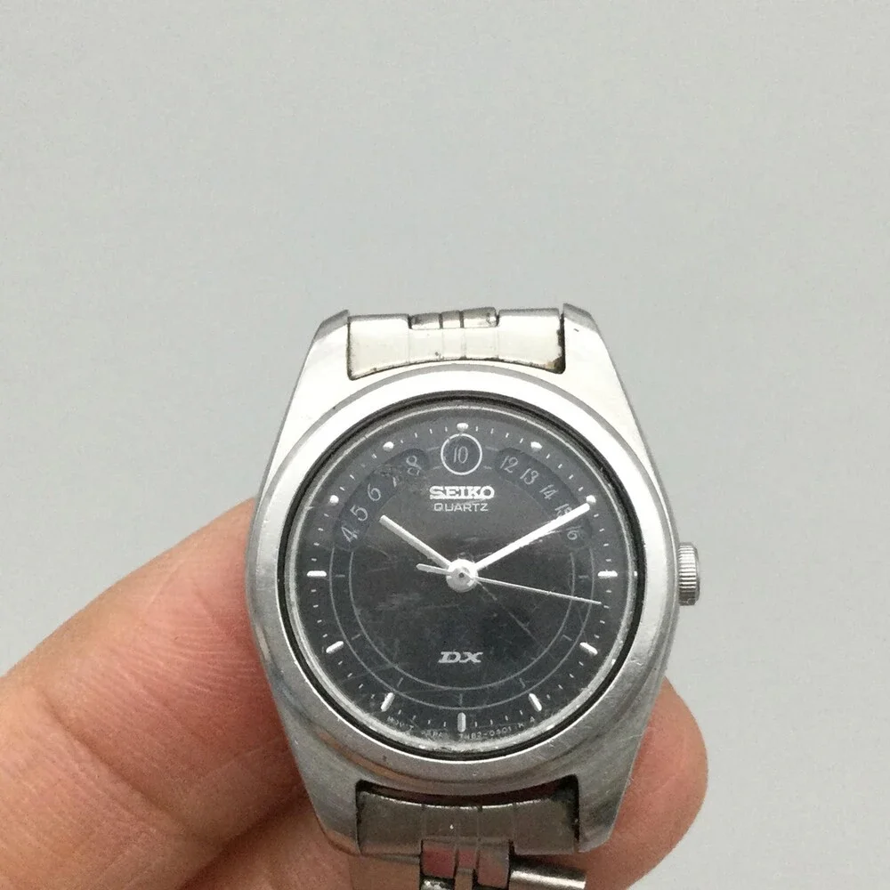 Vintage Seiko Womens Watch 24mm Black Dial 7N82-0191 Stainless New Battery 6